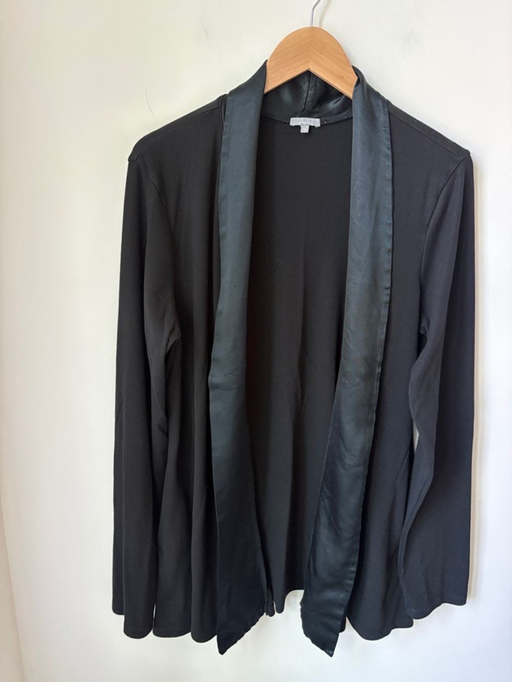 PJ Harlow Shelby Rib Knit Satin Lounge Robe Cardigan in Black Comfy Size XL
